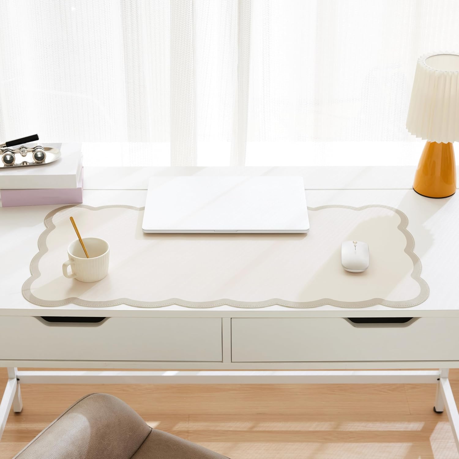 Scalloped Desk Mat 31.5x15.7 L - Leather Desk Pad review and price