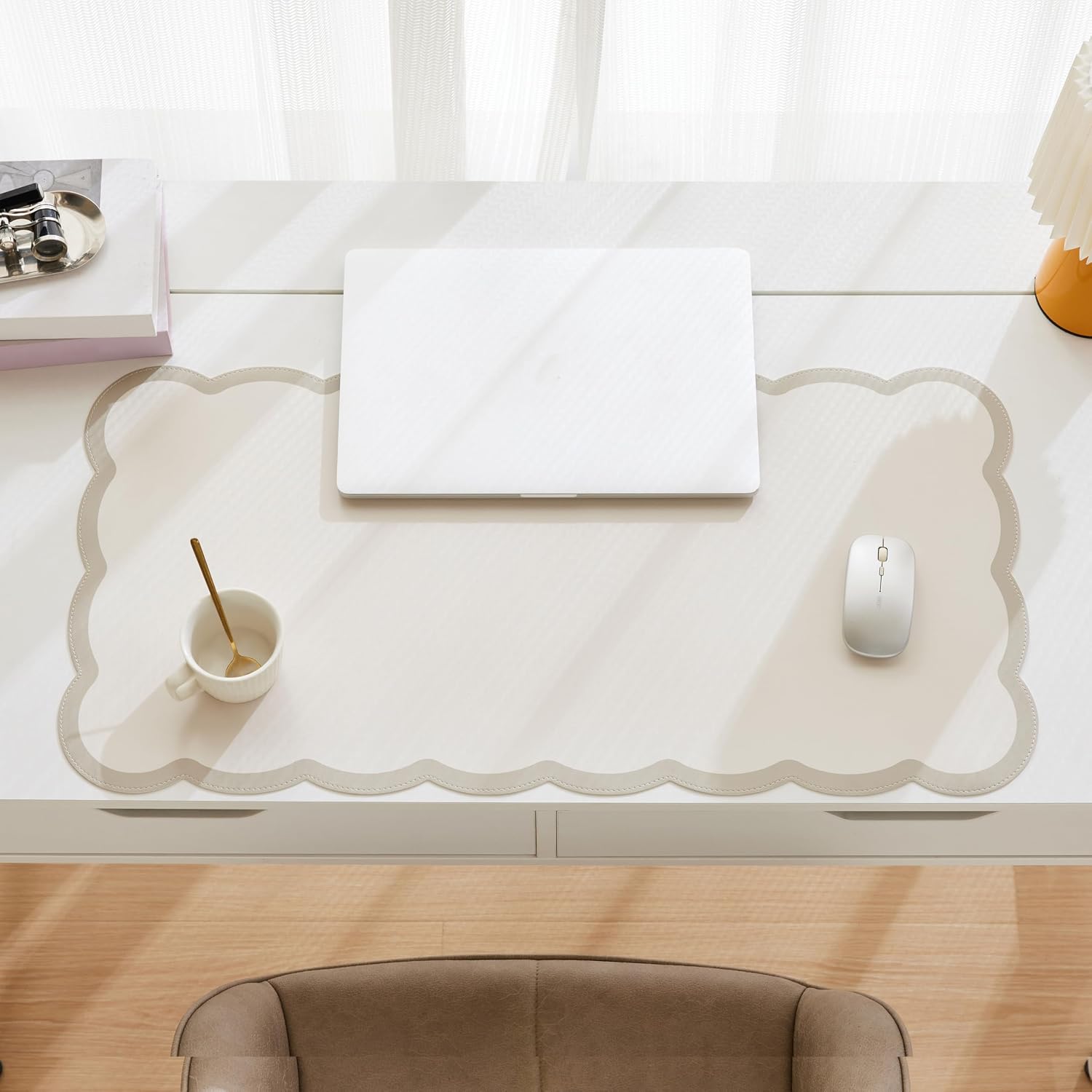 Scalloped Desk Mat 31.5x15.7 L - Leather Desk Pad review and price