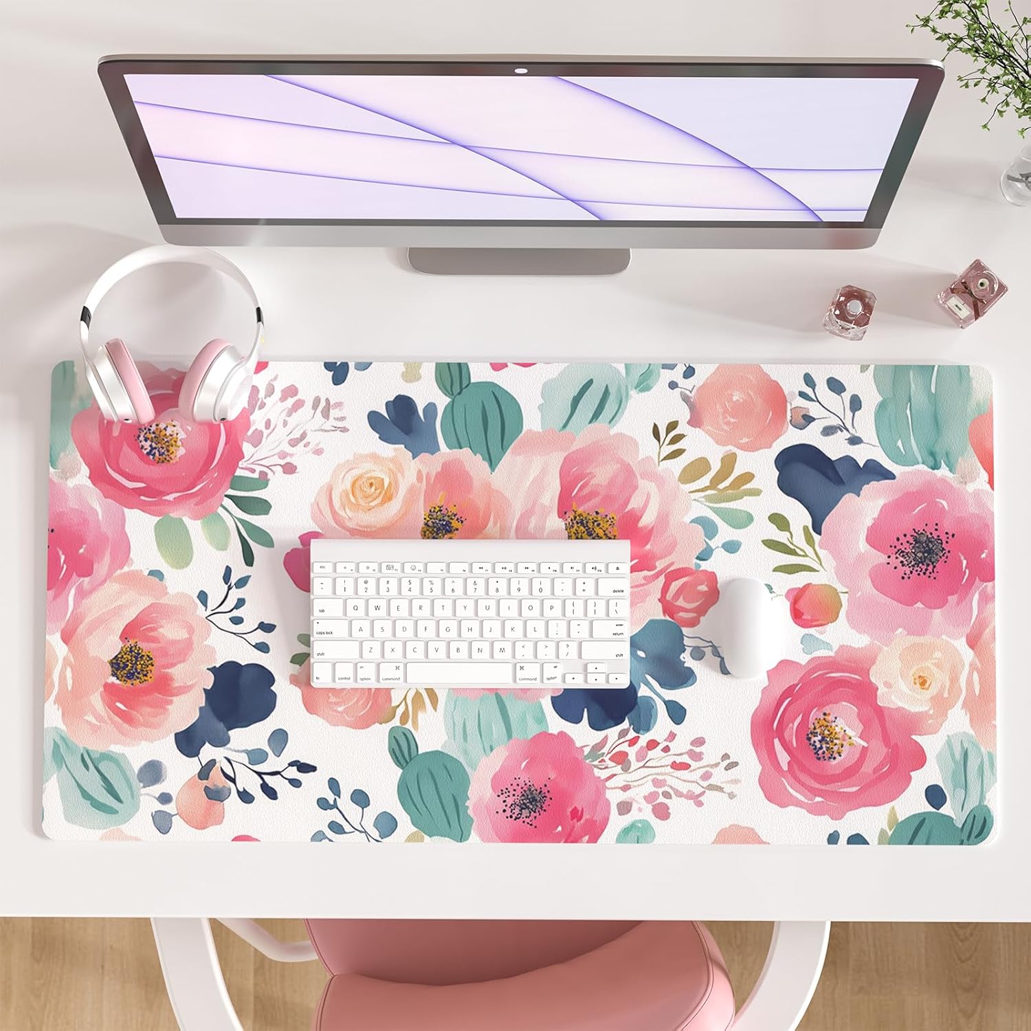 Large Mouse Pad Pink Floral De - Leather Desk Pad review and price