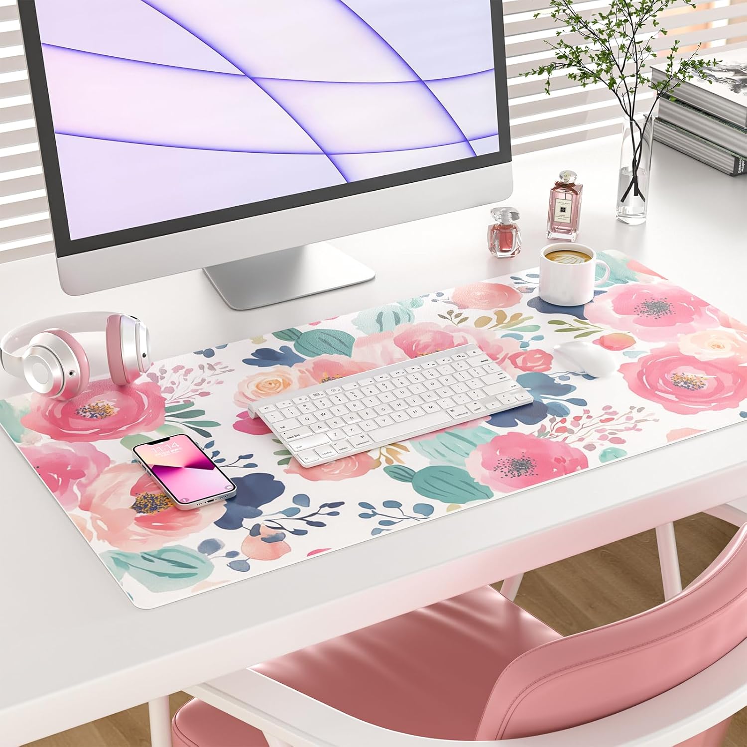 Large Mouse Pad Pink Floral De - Leather Desk Pad review and price