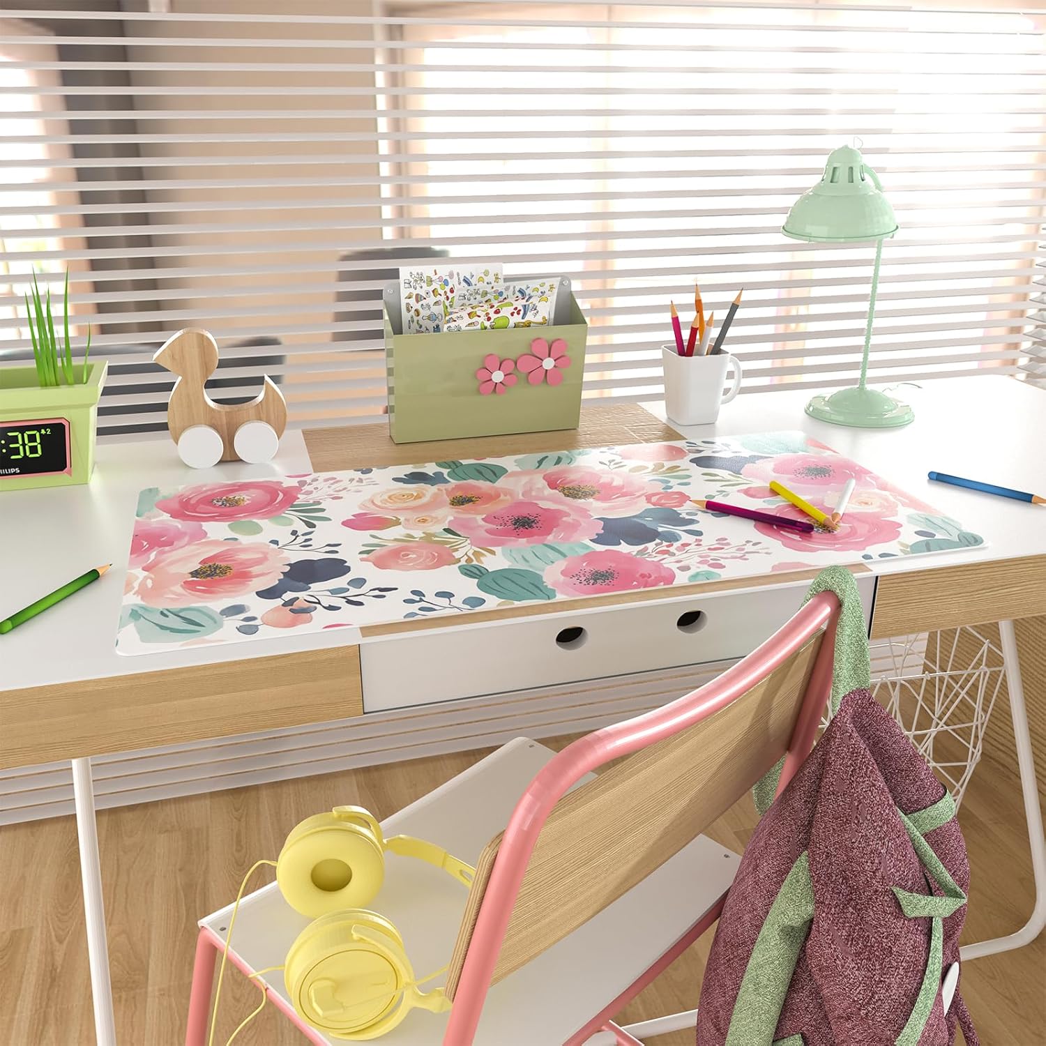 Large Mouse Pad Pink Floral De - Leather Desk Pad review and price